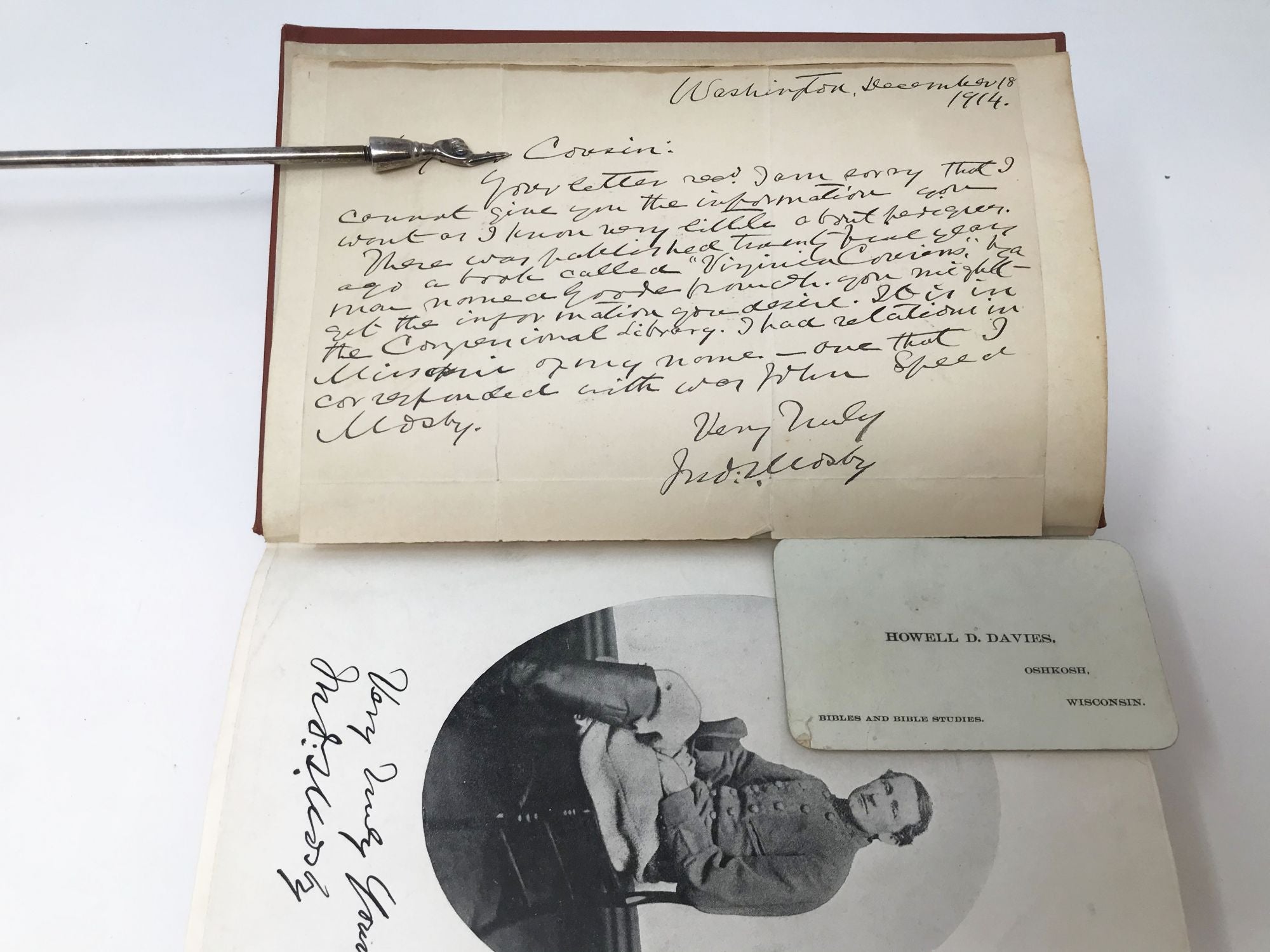 Jones, Virgil Carrington - Ranger Mosby (Original Letter and Envelope, Tipped-in, Each Signed by John Mosby)