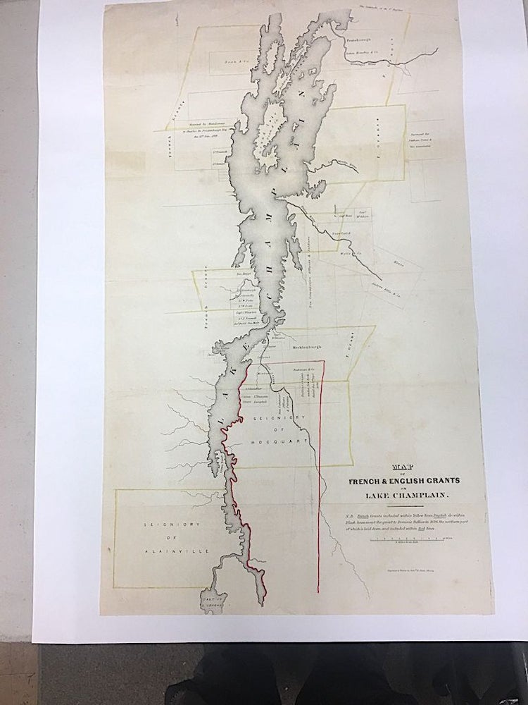 Item #75390 MAP OF FRENCH AND ENGLISH GRANTS ON LAKE CHAMPLAIN. Richard H. Pease.