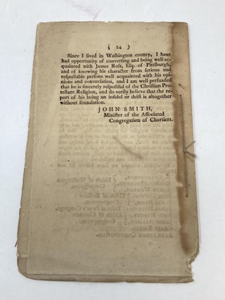 AN ADDRESS TO THE FREEMEN OF PENNSYLVANIA, FROM THE COMMITTEE OF CORRESPONDENCE FOR THE CITY OF PHILADELPHIA, APPOINTED, BY THE FRIENDS OF JAMES ROSS, TO CORRESPOND WITH THEIR FELLOW CITIZENS ON THE SUBJECT OF THE ELECTION OF A GOVERNOR