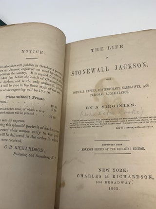 THE LIFE OF STONEWALL JACKSON. FROM OFFICIAL PAPERS, CONTEMPORARY NARRATIVES, AND PERSONAL ACQUAINTANCE