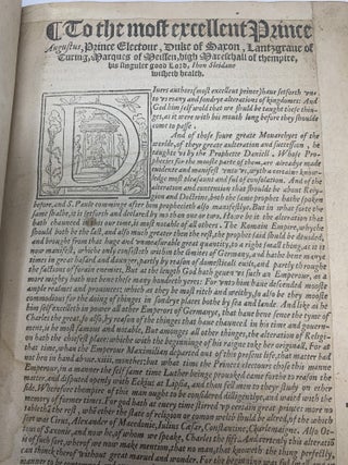 A FAMOUS CRONICLE OF OURE TIME, CALLED SLEIDANES COMMENTARIES, CONCERNING THE STATE OF RELIGION AND COMMONWEALTH, DURING THE RAIGNE OF THE EMPEROUR CHARLES THE FIFT, WITH THE ARGUMENTES SET BEFORE EVERY BOOKE CONTEYNINGE THE SUMME OR EFFECT OF THE BOOKE FOLLOWING; Translated out of Latin into Englishe, by Ihon Daus. Here unto is added also an Apology of the Authoure