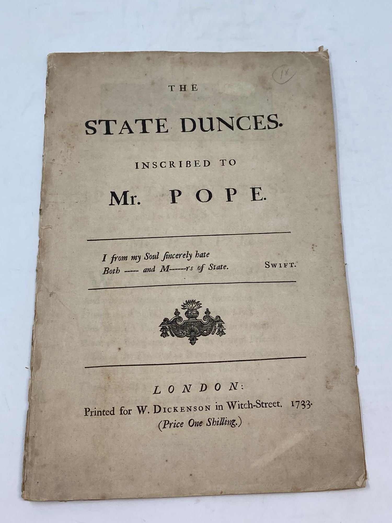 Whitehead, Paul - The State Dunces Inscribed to Mr. Pope