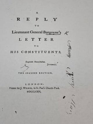 A REPLY TO LIEUTENANT GENERAL BURGOYNE'S LETTER TO HIS CONSTITUENTS