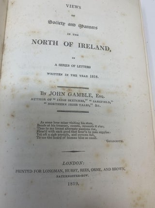 VIEWS OF SOCIETY AND MANNERS IN THE NORTH OF IRELAND IN A SERIES OF LETTERS WRITTEN IN THE YEAR 1818