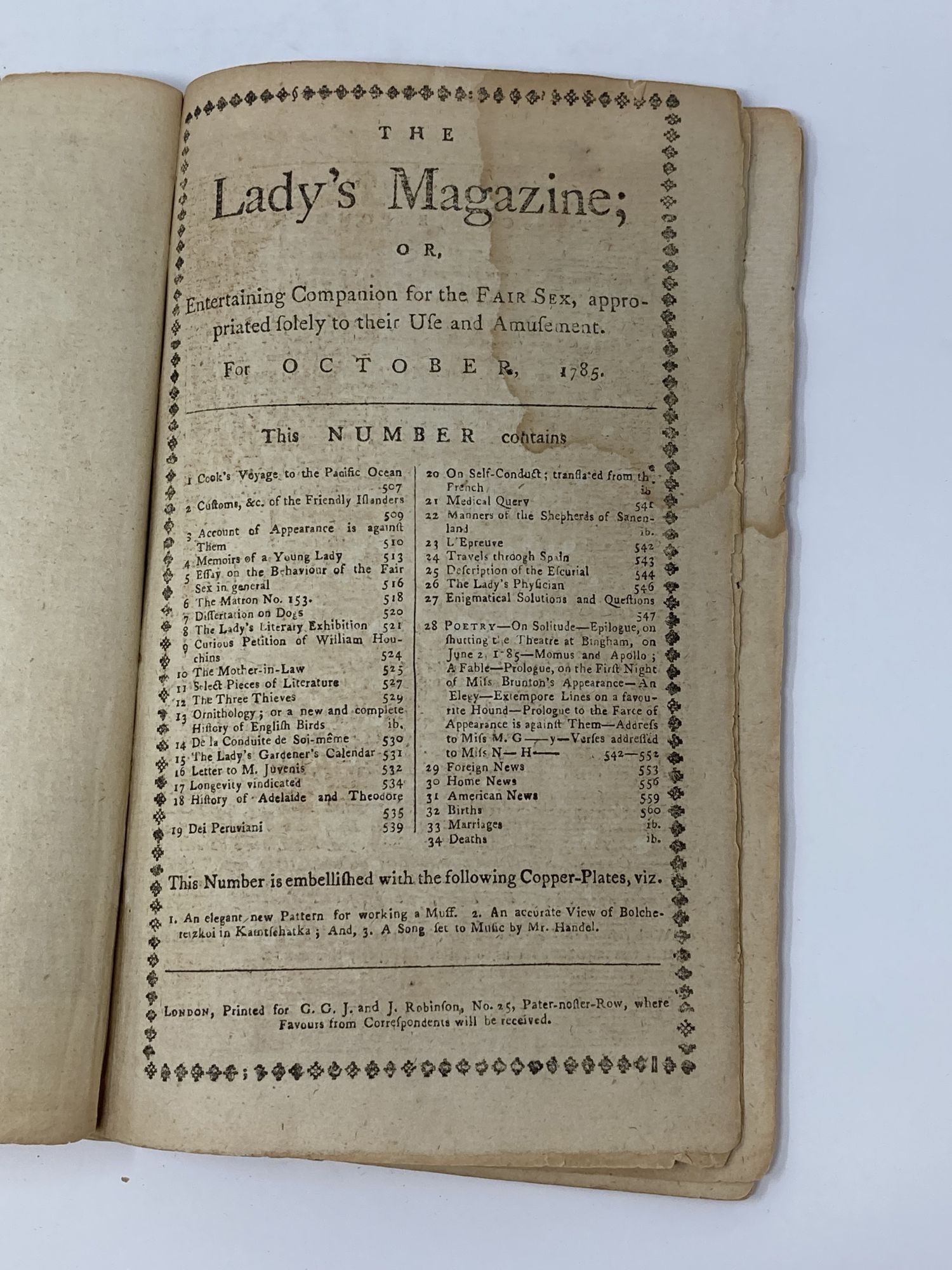 Various - The Lady's Magazine; or, Entertaining Companion for the Fair Sex, Appropriated Solely to Their Use and Amusement for October, 1785 (with References to Captain Cook's Voyage)