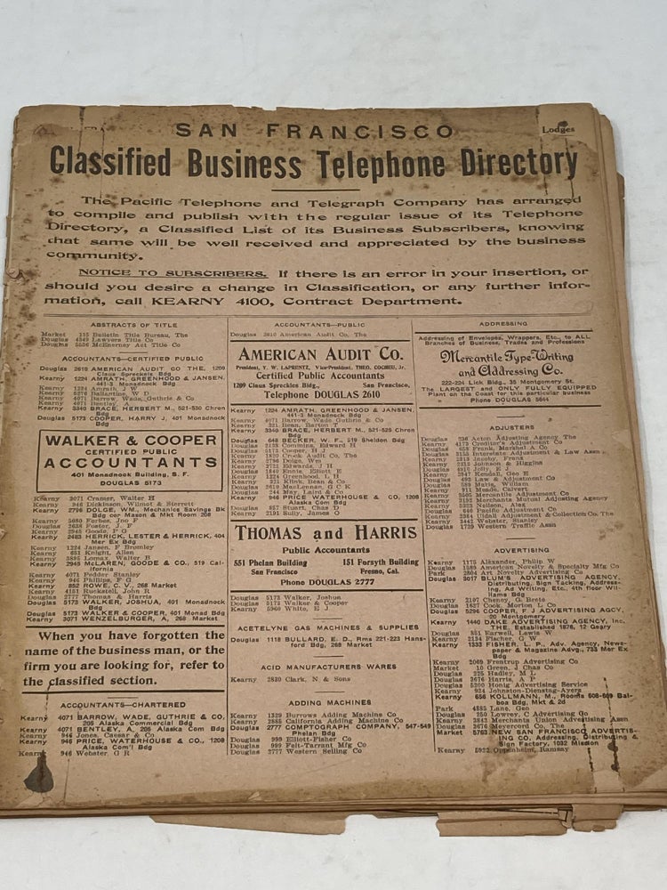Item #86078 SAN FRANCISCO CLASSIFIED BUSINESS TELEPHONE DIRECTORY. Pacific Telephone, Telegraph Company.