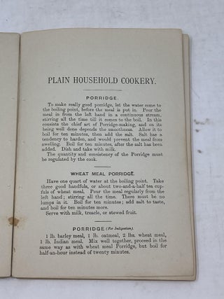 COOKERY FOR WORKING MEN'S WIVES, AS TAUGHT BY MARTHA H. GORDON IN THE DOMESTOC ECONOMY CLASSES INSTITUTED AT GOVAN, SCOTLAND, BY MRS. JOHN ELDER; WITH USEFUL HINTS ON WASHING AND SANITATION, AND ON WHAT TO DO UNTIL THE DOCTOER COMES.; Introduction by Dr. James Russell, and Remarks by Surgeon-General Maclean