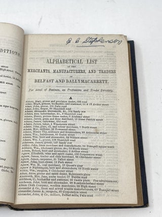BUSINESS DIRECTORY OF BELFAST AND PRINCIPAL TOWNS IN THE PROVINCE OF ULSTER FOR 1865-66.