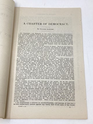 A CHARTER OF DEMOCRACY: ADDRESS OF HON. THEODORE ROOSEVELT, EX-PRESIDENT OF THE UNITED STATES BEFORE THE OHIO CONSTITUTIONAL CONVENTION FEBRUARY 21, 1912.; 62d Congress, 2d Session. SENATE Document No. 348