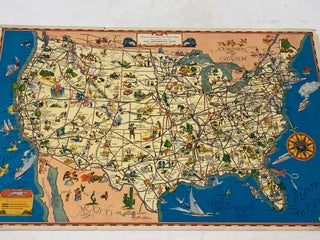 Item #87495 A GOOD-NATURED MAP OF THE UNITED STATES SETTING FORTH THE SERVICES OF THE GREYHOUND...
